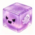 Vista macro di un cubo squishy di Halloween viola traslucido con glitter all'interno - Viola Traslucido