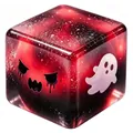 Dettaglio macro del cubo squishy di Halloween rosso traslucido effetto galassia con fantasma - Bordeaux Brillantini