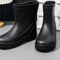 Waterproof black EVA mid-calf rain boots with anti-slip and oil-resistant thick soles - 37-38 / White
