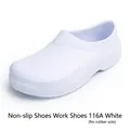 Detailed side view of white non-slip protective work clog for medical and kitchen staff. - 36 / Model 116A / White