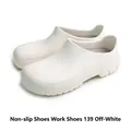 Close-up view of white non-slip industrial work shoes for kitchen and medical use - 38 / Style 139 / Off White