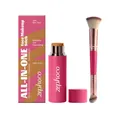Zephoco all-in-one face makeup stick in dark skin tone with a dual-ended makeup brush set. - Deep Skin / 5g + Brush