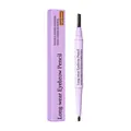 Double-ended long-wear eyebrow pencil in light brown with spoolie brush and packaging - 2-in-1 Double-Ended Style / Tan