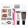 Professional Zephoco semi-permanent dark brown eyebrow tint kit with brushes and mixing plate - Dark Brown