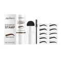 Gray black eyebrow stamp kit with applicator brush and 10 stencil shapes for natural look. - Eyebrow Stamp Kit / Grey Black