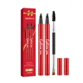 Zephoco black eyebrow pen set for natural 4-tip microblade effect and smudge-proof makeup. - 2 Pieces Set (With Brush) / Black
