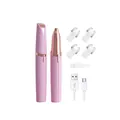 Kit recortador de cejas eléctrico rosa con 4 cabezales de repuesto y cable USB - 1 Pieza / Rosa
