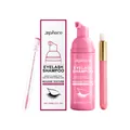 zephoco Eyelash Shampoo Set for Gentle Cleaning and Nourishing Daily Care - Eyelash Cleaning Care Set / 60ML Set (Incl. Cleaning Brush & Mascara Wand) / Pink