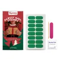 Festive Christmas green glitter soft gel nail stickers set with file and alcohol pad - Glossy Nail Sticker 16 Pieces Set (With Accessories) / 16 Pcs