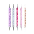 Set of 5 dual-ended nail art dotting tools with colorful glitter acrylic handles - 5 Pcs Set