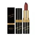 Detail view of zephoco matte velvet lipstick with black and gold tube and packaging box. - 5g / Red