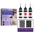 Professional EELHOE Temporary Tattoo Kit with 3 Colors Waterproof Ink and 2 Stencils - Tattoo Juice Kit