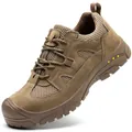 Strapazierfähige braune atmungsaktive Sicherheitsschuhe mit Stahlkappe und Gummisohle. - 44 / Stil 6023 / Khaki