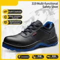 Black cowhide insulated safety shoe with blue sole and advanced anti-puncture protection - 36 / 6KV Insulated Anti-Smashing Anti-Puncture Style / Black