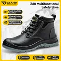 Black fleece-lined leather safety work boots with 10KV insulation for construction - 36 / High-Top Insulated Cotton Shoes Style / Black