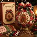 Γιορτινό κιτ DIY χριστουγεννιάτικης μπάλας patchwork με ανθρωπάκι από τζίντζερ και υφάσματα - Θέμα Ανθρωπάκι από Μελόψωμο
