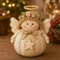 Quilted fabric Christmas angel figurine with flower crown and star pattern decoration - Christmas Angel (E)