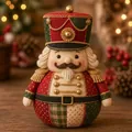 Quilted fabric nutcracker doll ornament in festive red and green for Christmas decor - Nutcracker (F)