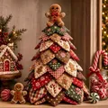 Handmade DIY quilted fabric Christmas tree with gingerbread man topper for tabletop decor - Gingerbread Bear Theme