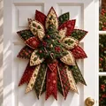 Festive quilted Christmas door wreath in poinsettia shape with a rustic patchwork design - Christmas Tree
