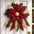 Handcrafted quilted poinsettia wreath door hanging for festive Christmas home decoration - Poinsettia
