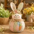 Handmade quilted patchwork Easter bunny doll with flower crown for rustic home decor - Fabric Bunny (J)