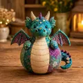 Handmade patchwork quilted dragon plush ornament in teal and purple for rustic home decor - Patchwork Dragon (L)