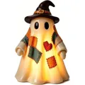 Detail of a light-up patchwork ghost figurine with a heart and wizard hat for Halloween - Beggar Hat Ghost Style A (With Light)