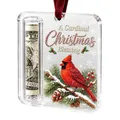 Acrylic Christmas cardinal bird money holder ornament with festive blessing text display - Red Bird