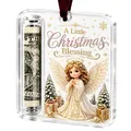 Clear acrylic Christmas angel ornament with money holder slot and holiday blessing - Angel