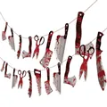 Detailed view of Halloween bloody knife banners with realistic blood splatters - Halloween Horror Banner