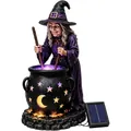 Statua di strega solare con calderone luminoso per decorazione da giardino Halloween - Vestibilità regolare