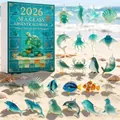 2026 Meerglas-Adventskalender mit 24 Meeresfiguren vor einem sonnigen Strandhintergrund. - Acrylornament B