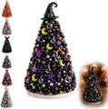 Vue détaillée d'un sapin de Noël en perles DIY avec chapeau de sorcière et des lunes - Sorcière
