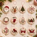Detailed view of 12 unique embroidered felt Christmas ornaments with festive designs - 12pcs Set / Style C