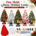 Detailed DIY Christmas tree mold and painting kit with finished crafts and tools - Christmas Tree Mold Kit / Includes Paint Palette Brushes