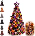 Détail de l'arbre de Noël d'Halloween perlé DIY avec citrouilles et ornements d'yeux - Monstre