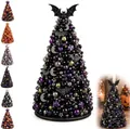 Détails d'un sapin de Noël en perles DIY avec ornements de chauve-souris gothiques - Chauve-souris