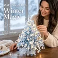Exquisite DIY beaded Christmas tree kit featuring warm LED lights and blue ornaments - Snowy Christmas Tree