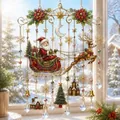 Handgefertigter Weihnachts-Fensterschmuck mit Weihnachtsmann, Rentier und Kristallanhängern - Weihnachtsmann