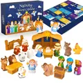 Detailed view of Children's Nativity Advent Calendar with 25 cute religious figurines - Nativity Scene Kids Advent Calendar (25 Days) / Multicolor Blue