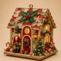 Dettaglio casa di Natale in vetro marino luminosa con schiaccianoci e luci LED - Stile Schiaccianoci (B)