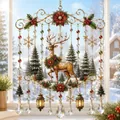 Detailansicht eines handgefertigten Weihnachtsfensterschmucks mit Rentier und Kristallen - Elch
