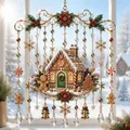 Detailansicht der Lebkuchenhaus Weihnachtsfenster-Deko mit Kristallen - Weihnachtshaus