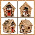 Detailed four-angle view of DIY pearl art Christmas house model with snowman motif - Snowman