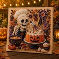 Detailansicht eines DIY-Perlenkunst-Sets mit Skelett-Koch und Kürbiskuchen-Motiv - Halloween Perlenkunst Set D