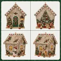 Detail view of DIY Pearl Art Christmas Collection houses decorated with pearls and beads. - Snow Tree