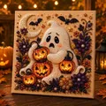 Detailaufnahme des Halloween-Geister-Perlenkunst-Sets mit glänzenden Perlen und Kürbisdesign - Halloween Perlenkunst Set E