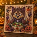 Detailansicht Halloween-Werwolf-Diamantmalerei-Set mit Perlen-Kürbissen und Salat - Halloween Perlenkunst Set F