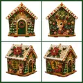 Detailed views of various DIY pearl art Christmas house decorations in a 2x2 grid. - Reindeer